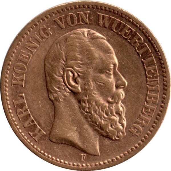 J.290 Württemberg 20 Mark 1872-1873 - König Karl - Gold -ss