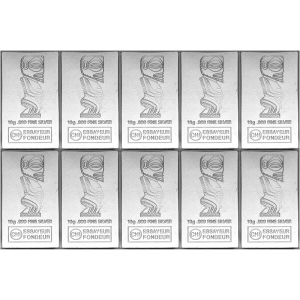 10 x 10 Gramm Silberbarren Tafelbarren