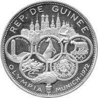 Guinea (Republik) Set 500, 250, 200 und 100 Francs Guineens 1969 - 10 Jahre Republik Guinea - Silber