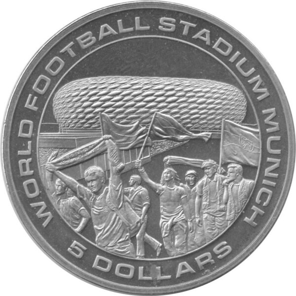 Liberia 5 Dollars 2005 - XVIII. Fußball WM 2006 in Deutschland "Allianz Arena" - Kupfer-Nickel