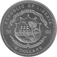 Liberia 5 Dollars 2000 - Freiheit erhellt die Welt - Kupfer-Nickel