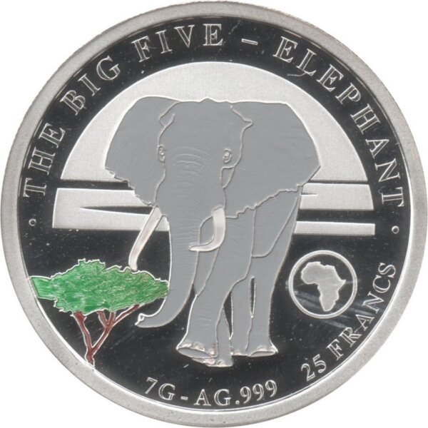 Burundi 25 Francs 2019 - Die großen Fünf "Elefant" - Silber PP koloriert