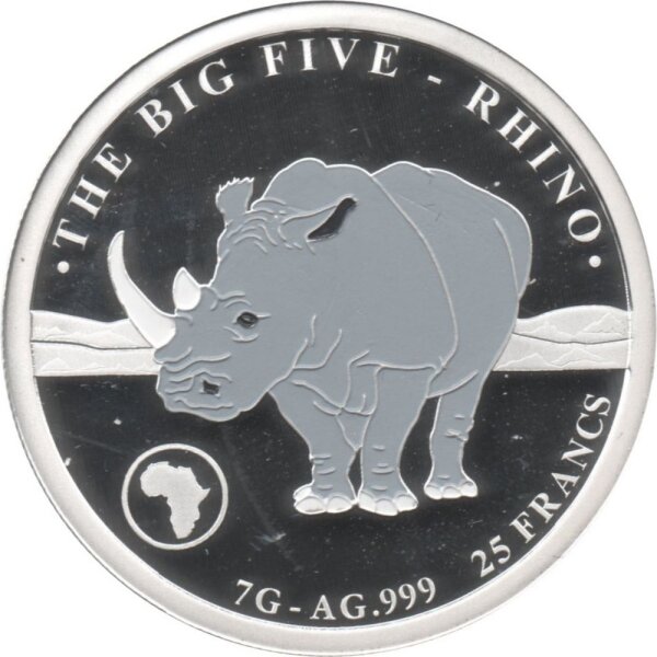 Burundi 25 Francs 2019 - Die großen Fünf "Nashorn" - Silber PP koloriert