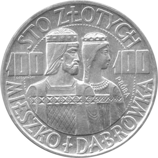 Polen 100 Zlotych 1966 - Halbfigur von Mieszko und Dubrawka - Silber