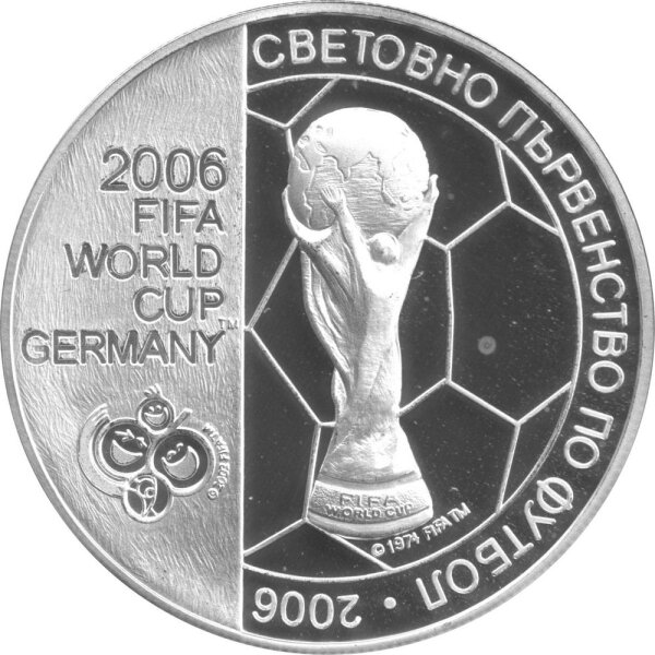 Bulgarien 5 Leva 2003 - XVIII. Fußball WM 2006 in Deutschland "Weltpokal" - Silber PP