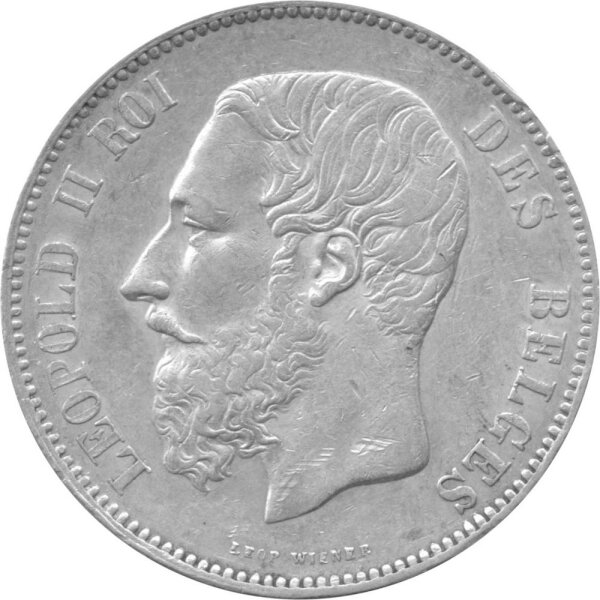 Belgien 5 Francs 1873 - König Leopold II. - Silber