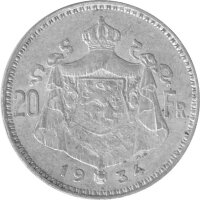 Belgien 20 Francs 1934 - König Albert I. - Umlaufmünze - Silber
