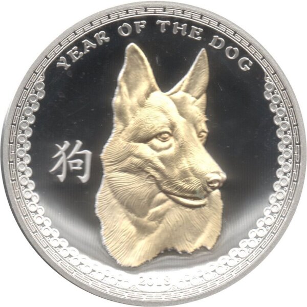 Palau 5 Dollar 2018 - Chinesdisches Mondjahr "Jahr des Hundes" - Silber PP teilvergoldet