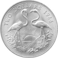 Bahamas 2 Dollars 1966 - Scharlachflamingos - Silber