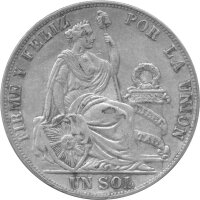 Peru 1 Sol 1892 - Umlaufmünze - Silber