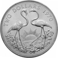 Bahamas 2 Dollars 1970 - Scharlachflamingos - Silber