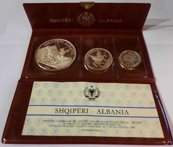 Albanien Münzset 5+10+25 Leke 1968-1969 - 500. Todestag von Skanderbeg - Silber PP