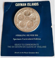Cayman Inseln 50 Dollars 1975 - Königinnen von England - Silber