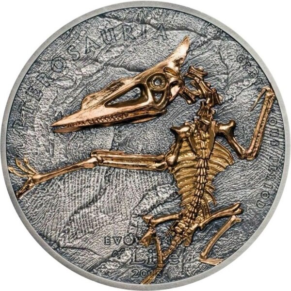 Mongolei 500 Tögrög 2018 - Evolution des Lebens "Pterosaurier" - 1 oz Silber