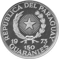 Paraguay 150 Guarani 1973 - Kulturen Mesoamerikas "Teotihucana" - Silber PP