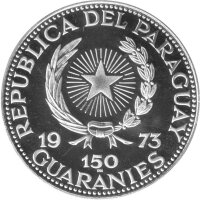 Paraguay 150 Guarani 1973 - Kulturen Mesoamerikas "Veracruz - Vase" - Silber PP