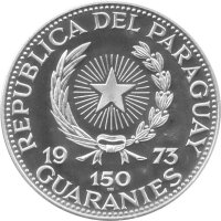 Paraguay 150 Guarani 1973 - Kulturen Mesoamerikas "Veracruz - Skulptur" - Silber PP