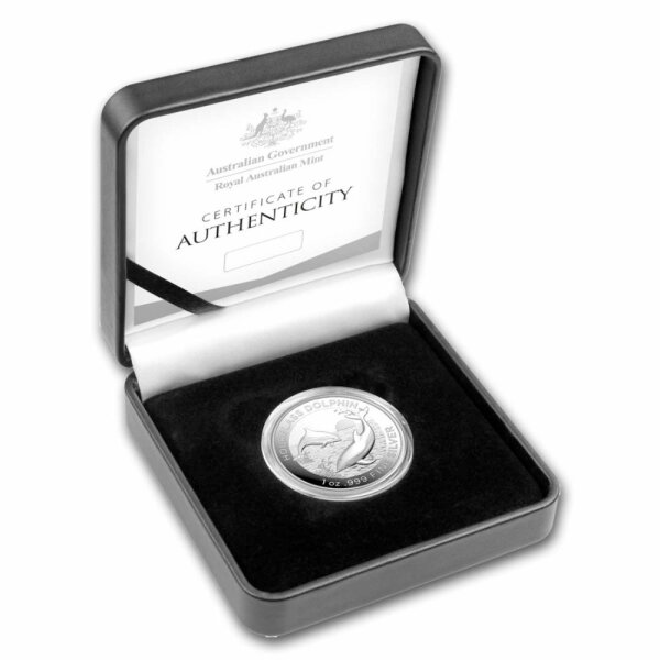 Australien Dolphin 6. Ausgabe Hourglass Dolphin - Stundenglasdelfin 2024 1 oz Silber | Polierte Platte