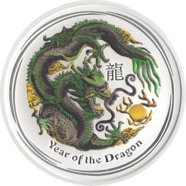 Australien Lunar II 2012 Jahr des Drachen 5 oz Silber teilkoloriert "grün"