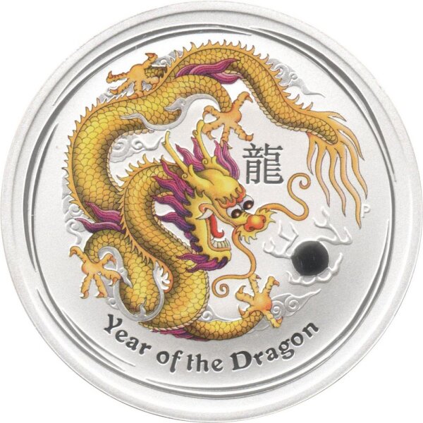 Australien Lunar II 2012 Jahr des Drachen 1 oz Silber teilkoloriert "gelb"