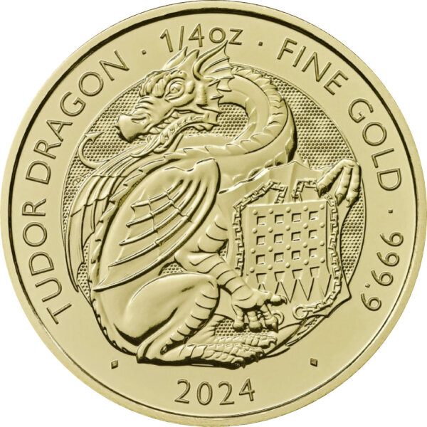 UK Tudor Beasts 5. Ausgabe 2024 Tudor Dragon 1/4 oz Gold