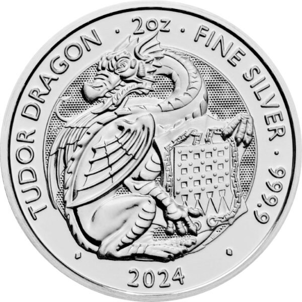 UK Tudor Beasts 5. Ausgabe 2024 Tudor Dragon 2 oz Silber