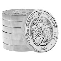 UK Tudor Beasts 5. Ausgabe 2024 Tudor Dragon 2 oz Silber