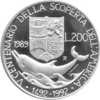 Italien 200 Lire 1989 - 500 Jahre Entdeckung Amerikas - Silber PP