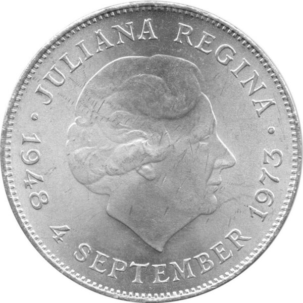 Niederlande 10 Gulden 1973 - Königin Juliana "25. Regierungsjubiläum" - Silber