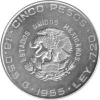 Mexiko 5 Pesos 1955 - Hidalgo - Silber