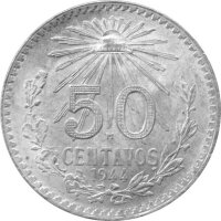 Mexiko 50 Centavos 1919-1945 - Umlaufmünze - Silber...