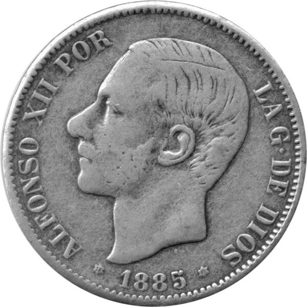 Spanien 5 Pesetas 1885 - König Alfonso XII. - Silber