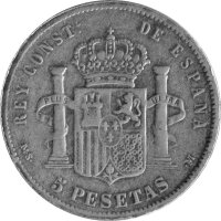 Spanien 5 Pesetas 1885 - König Alfonso XII. - Silber