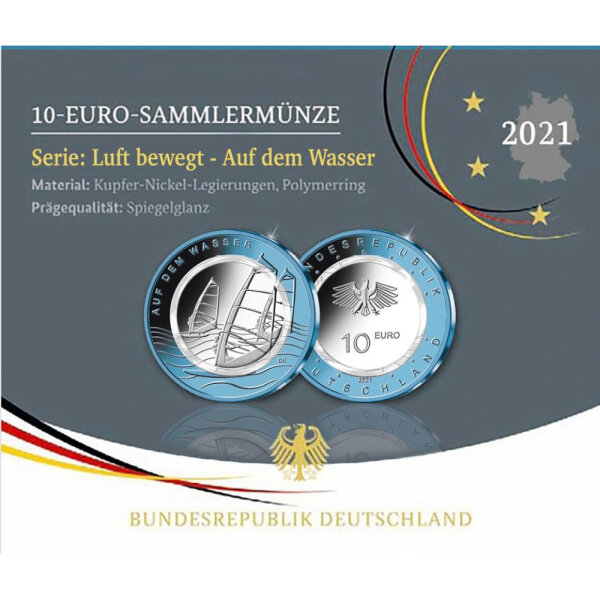 Deutschland 10 Euro 2021 "Auf dem Wasser" A - Niob veredelung Polierte Platte