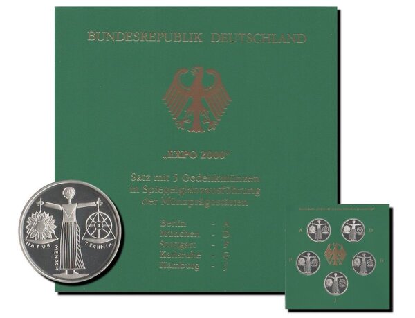 Deutschland 5 x 10 DM 2000 "Expo 2000" Set A-D-F-G-J - Silber PP