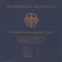 Deutschland 5 x 10 DM 2001 "200. Geburtstag von Gustav Albert Lortzing" Set A-D-F-G-J - Silber PP