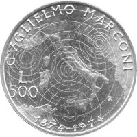 Italien 500 Lire 1974 - 100. Geburtstag von Guglielmo Marconi - Silber