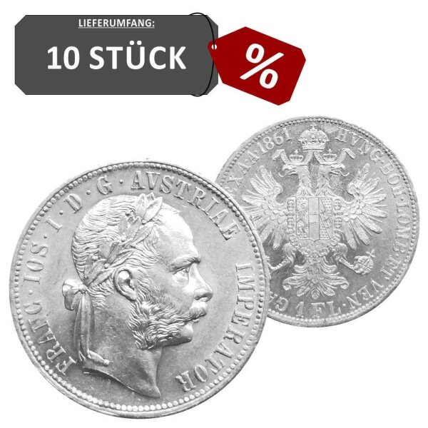 Österreich / Ungarn 10 Stück 1 Gulden / FL / FR 1857-1892 - Franz Joseph I