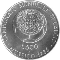 Italien 500 Lire 1986 - XIII. Fußball WM 1986 in Mexiko - Silber