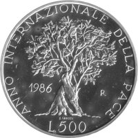 Italien 500 Lire 1986 - Internationales Jahr des Friedens - Silber