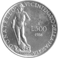 Italien 500 Lire 1986 - 600. Geburtstag von Donatello - Silber