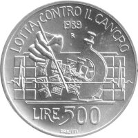 Italien 500 Lire 1989 - Kampf gegen Krebs - Silber
