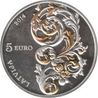 Lettland 5 Euro 2014 "Barock von Kurland" - Silber PP teilvergoldet