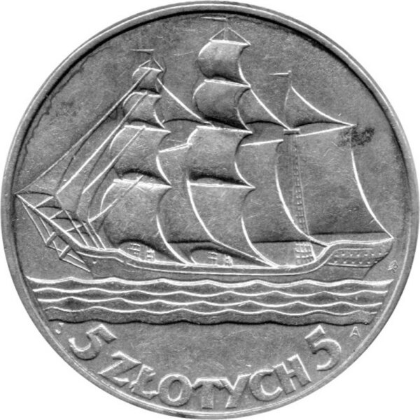 Polen 5 Zlotych 1936 - 15 Jahre Hafen von Gdynia - Silber