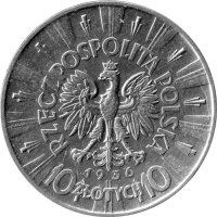 Polen 10 Zlotych 1936 - Kursmünze "Jozef Pitsudski" - Silber