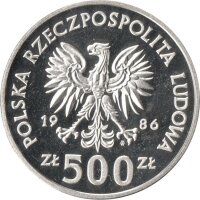 Polen 500 Zlotych 1986 - XIII. Fußball WM 1986 in Mexiko - Silber PP