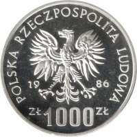 Polen 1.000 Zlotych 1986 PROBE - XIII. Fußball WM 1986 in Mexiko - Silber PP