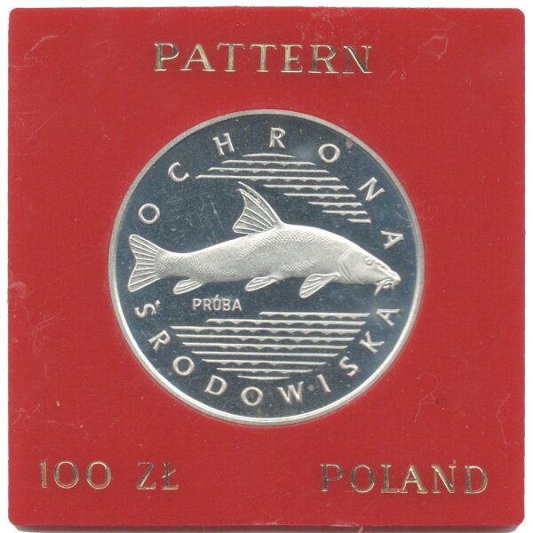 Polen 100 Zlotych 1977 PROBE - Fisch - Silber PP