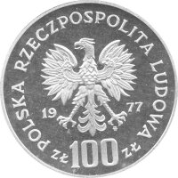 Polen 100 Zlotych 1977 PROBE - Fisch - Silber PP