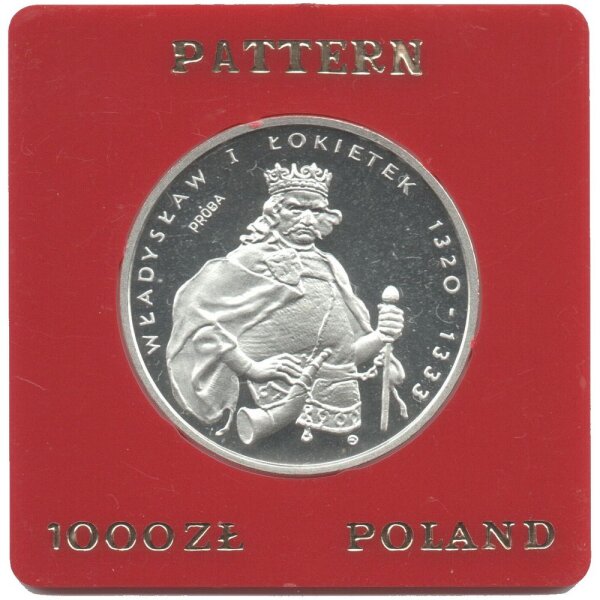 Polen 1.000 Zlotych 1986 PROBE - König Wladyslaw I. Lokietek - Silber PP in Originalkapsel